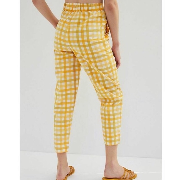 S/W/F x Anthropologie Jolie Gingham Med 8/10 Yellow Tapered Check Cropped Pants - Picture 3 of 9